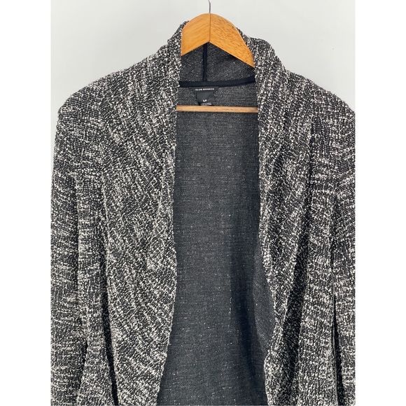 Club Monaco Cardigan Sweater Open Women Small Marled Black White Draped - Picture 2 of 13